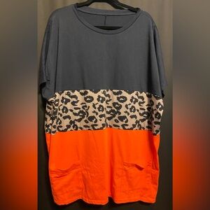 Orange,black and leopard print shirt